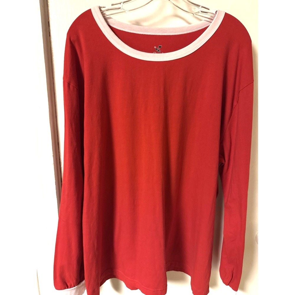 Cora Bee Women's Size XXL 100% Cotton Red‎ and White Trim Blouse